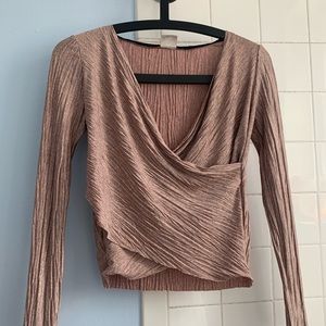 Zara Textured Low V-neck Pink Top